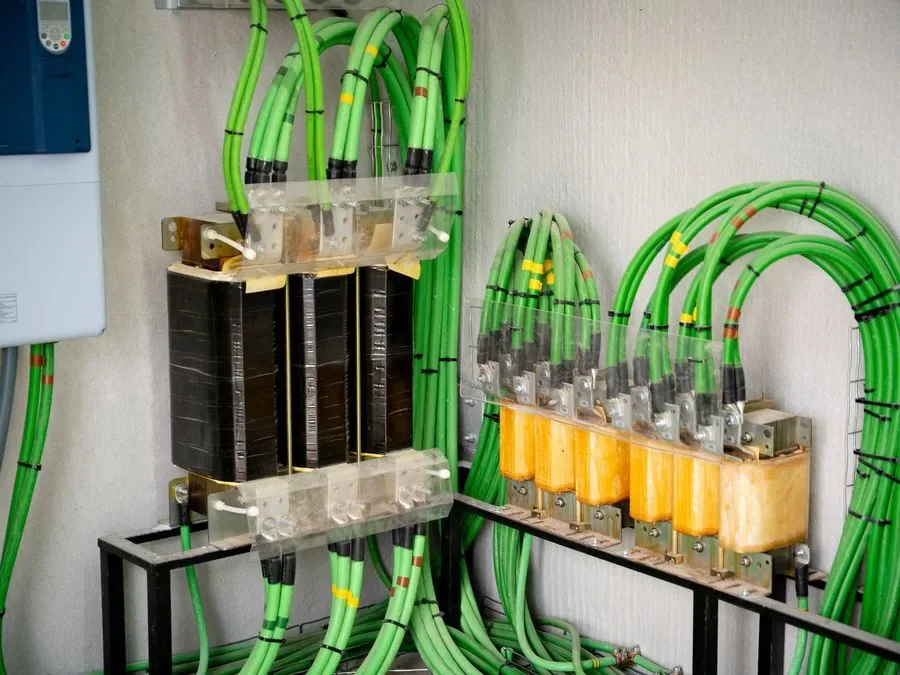 Equipos de maniobra y filtros conectados en el interior de un cuadro